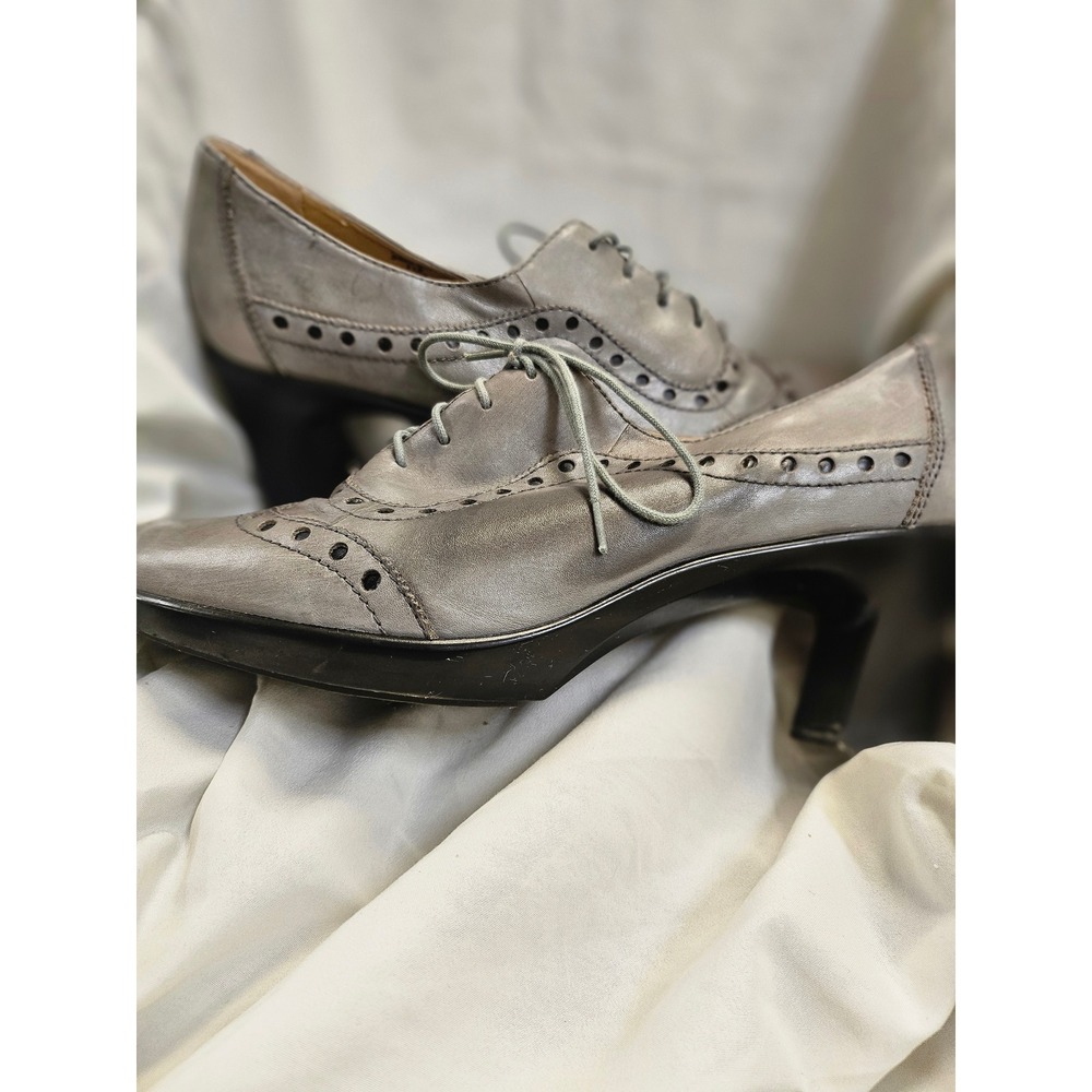 Earth Periwinkle Dark Grey Leather Brogue Heeled Oxfords Women 11B SH F12